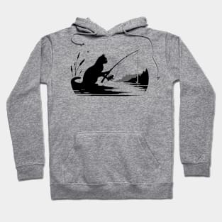 Feline Nature Lover Fishing Kitten Silhouette Cat Hoodie